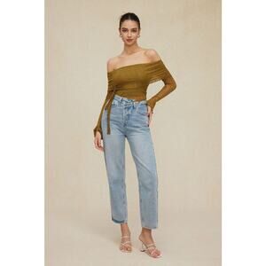 Micas Texture Off Shoulder Asymmetrical Tie Mesh Top, NWT Medium
